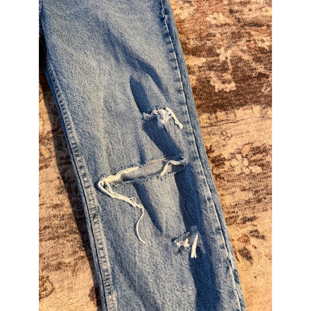 Zara High Waisted Distressed Straight Leg Jeans Light Wash Blue Size 4 - Picture 2 of 6
